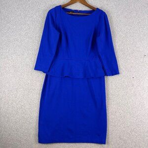 Talbots Sheath Dress Women's 4 Royal Blue Ponte Peplum 3/4 Sleeves Formal Office